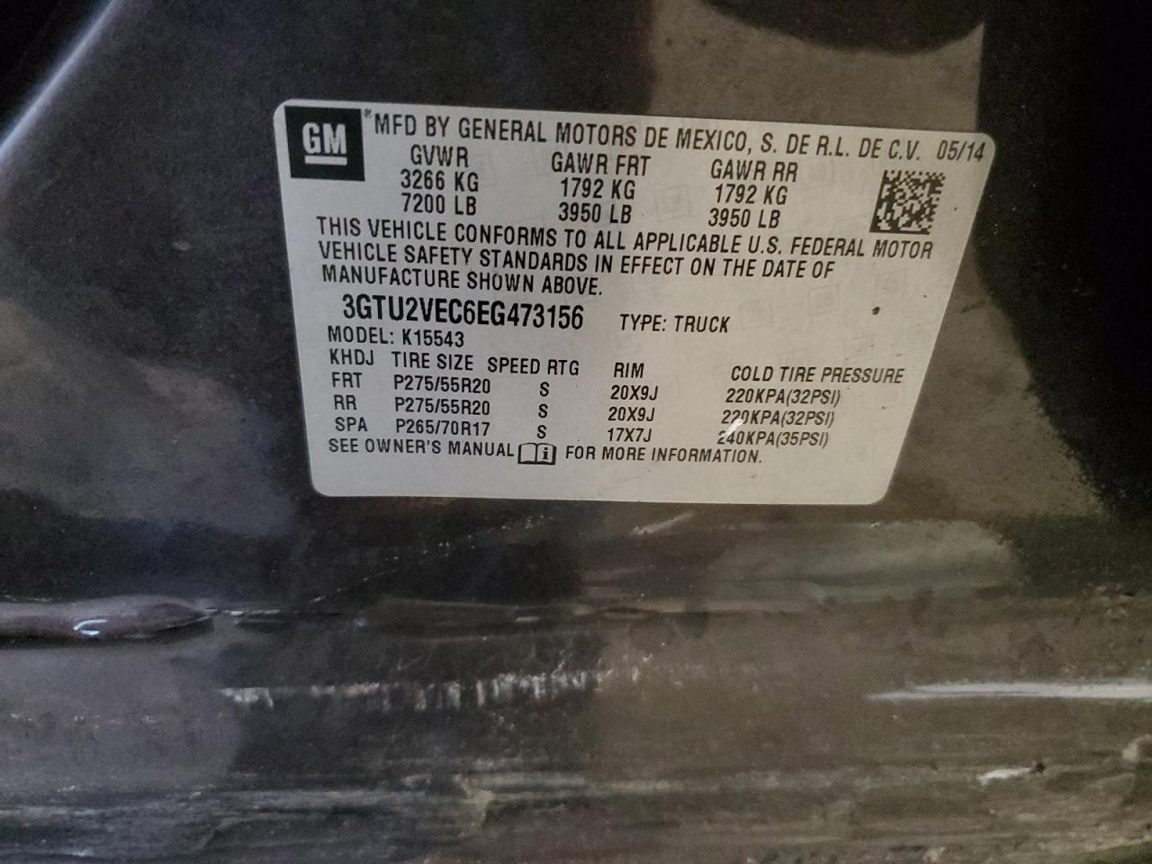 2014 GMC Sierra K1500 Slt VIN: 3GTU2VEC6EG473156 Lot: 93514595