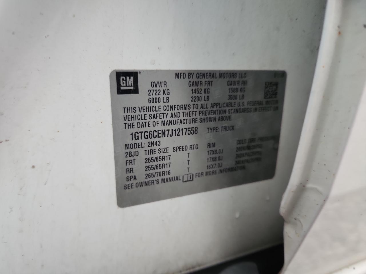 2018 GMC Canyon Sle VIN: 1GTG6CEN7J1217558 Lot: 91942875