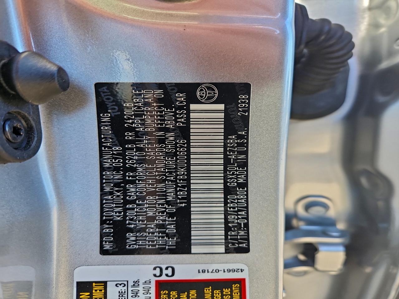 2019 Toyota Avalon Xle VIN: 4T1BZ1FB9KU006626 Lot: 94180795