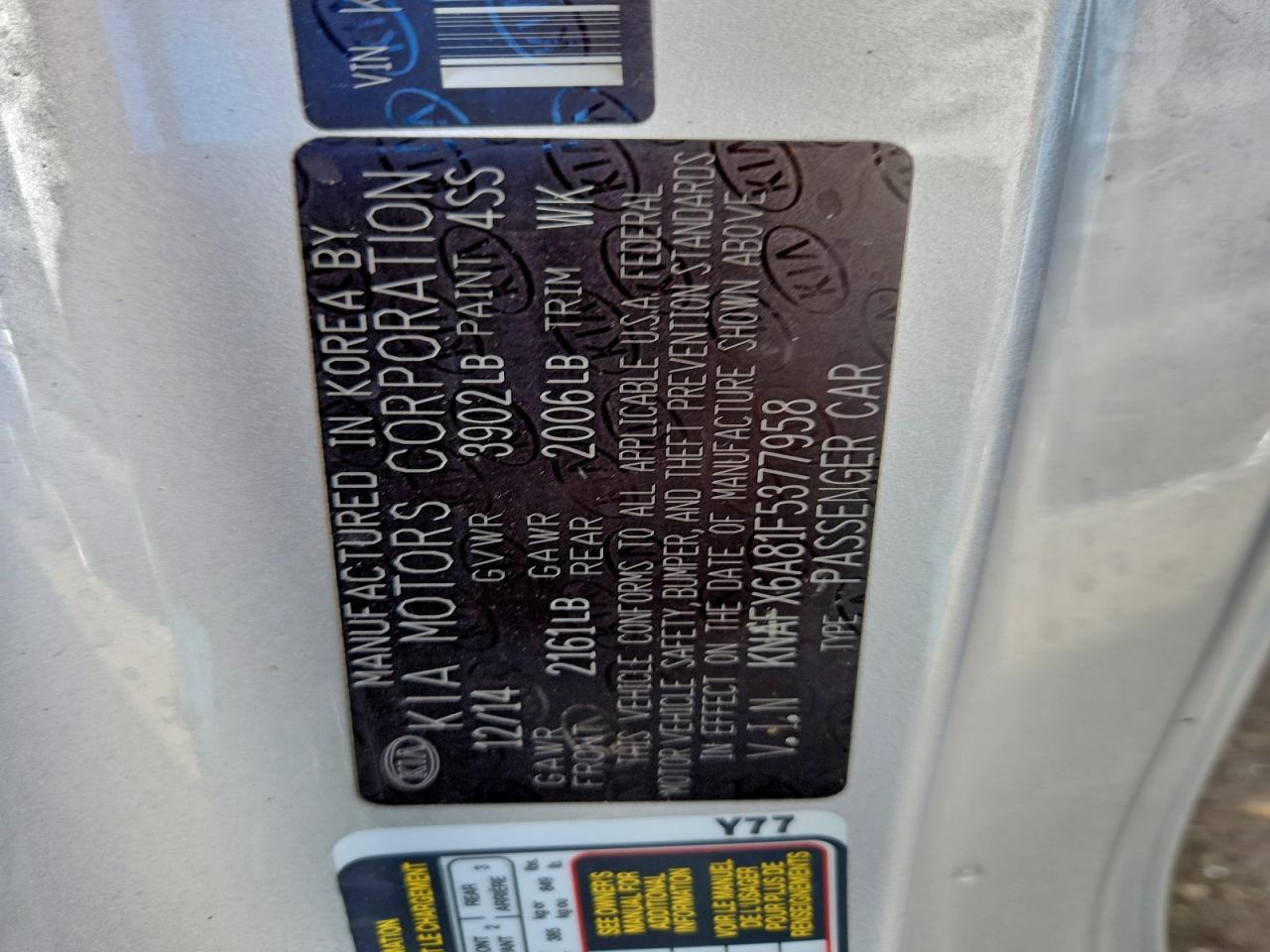 2015 Kia Forte Ex VIN: KNAFX6A81F5377958 Lot: 93963815