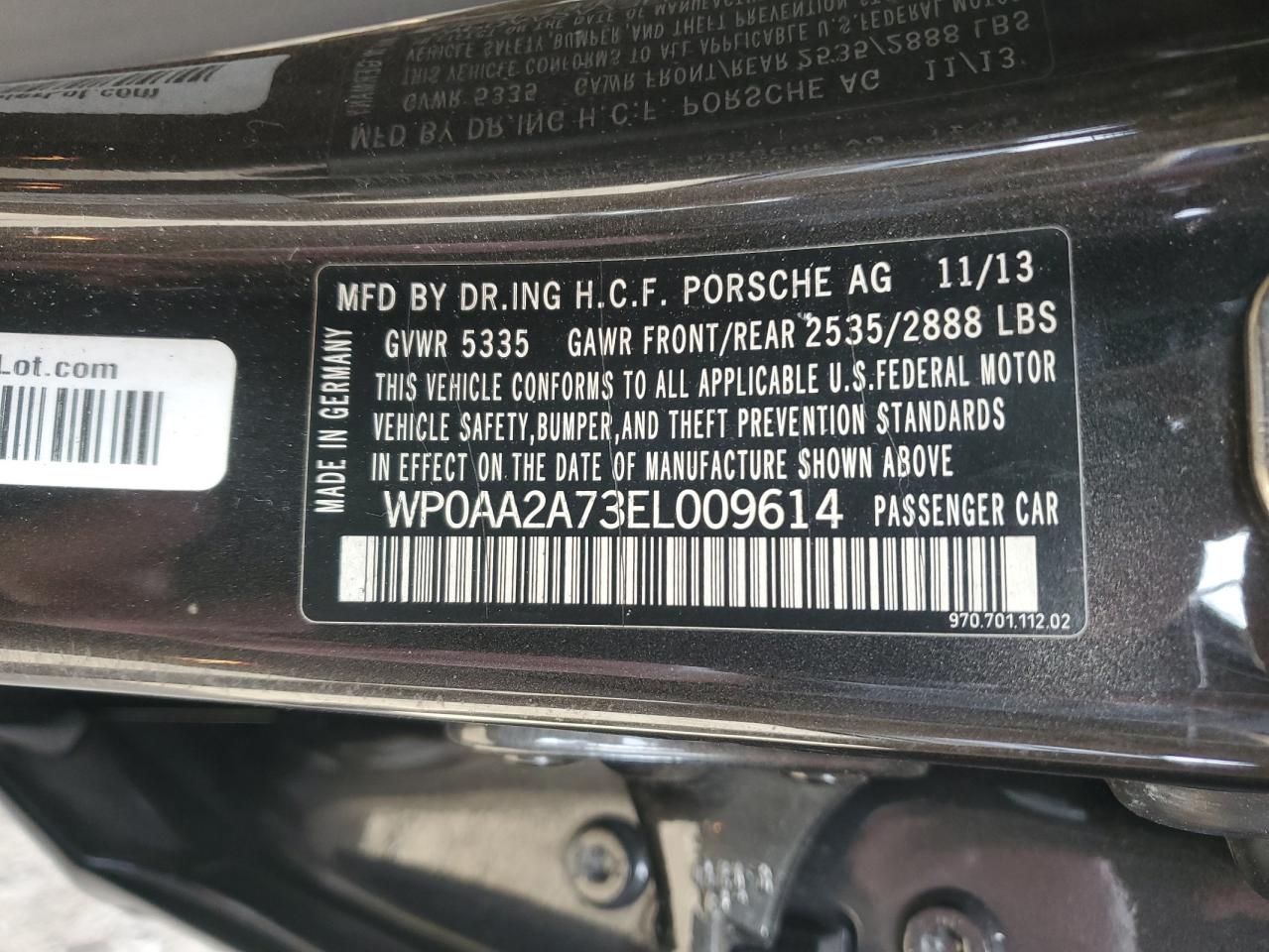 2014 Porsche Panamera 2 VIN: WP0AA2A73EL009614 Lot: 93895415