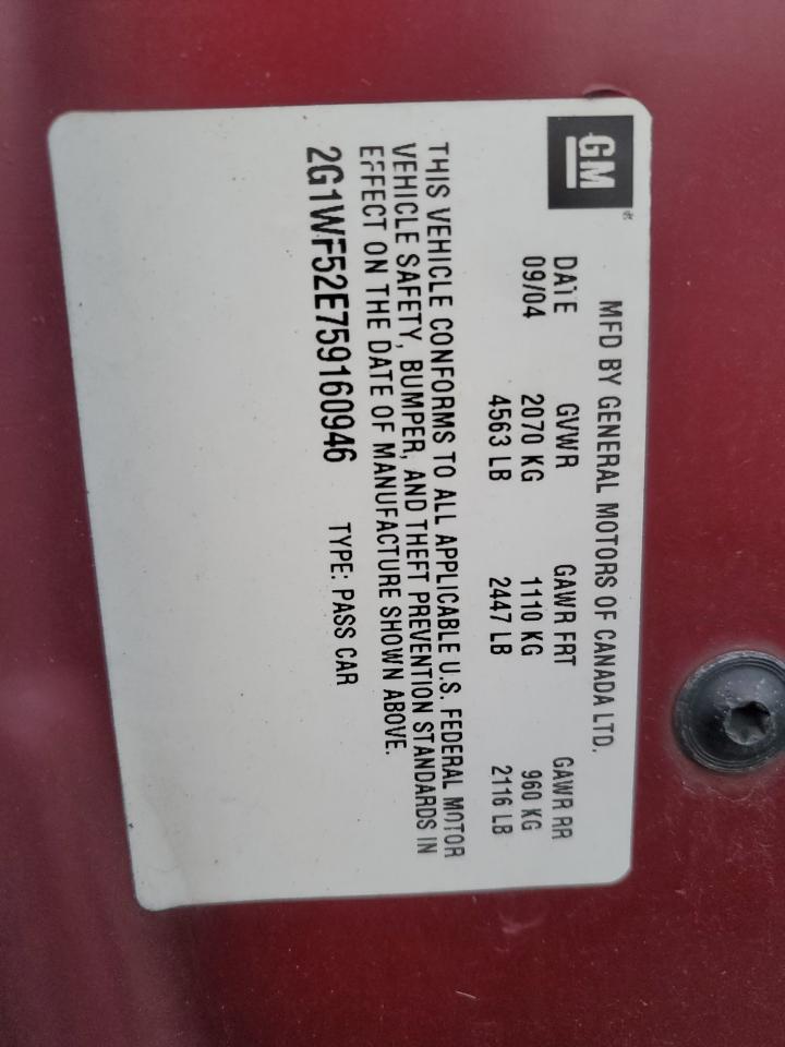 2005 Chevrolet Impala VIN: 2G1WF52E759160946 Lot: 91430905