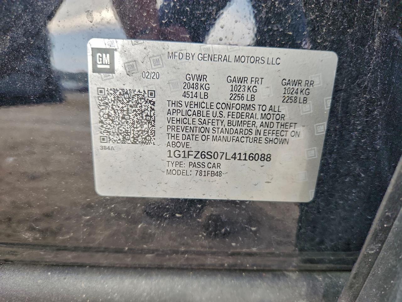 2020 Chevrolet Bolt Ev Premier VIN: 1G1FZ6S07L4116088 Lot: 93838555