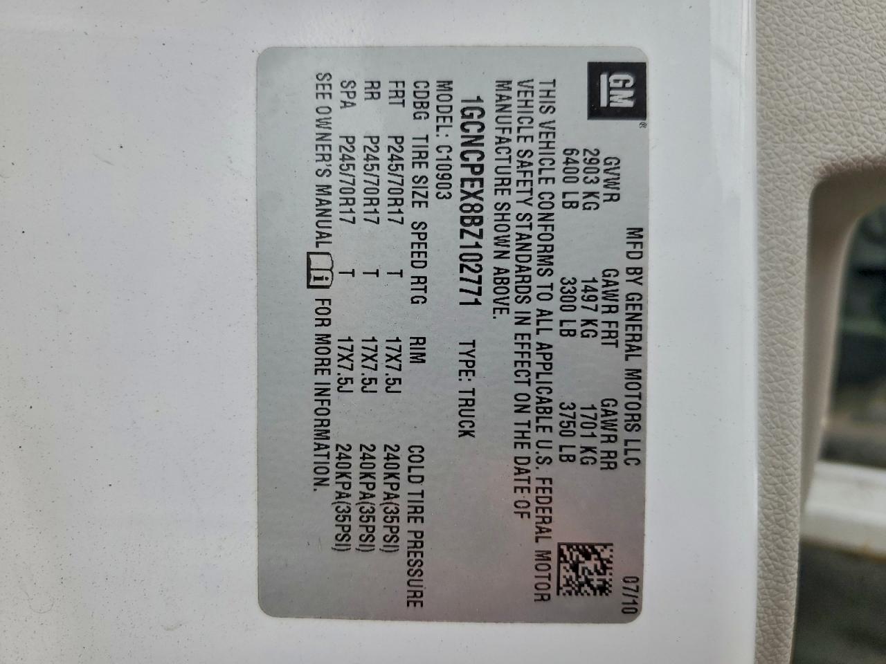 2011 Chevrolet Silverado C1500 VIN: 1GCNCPEX8BZ102771 Lot: 94160355