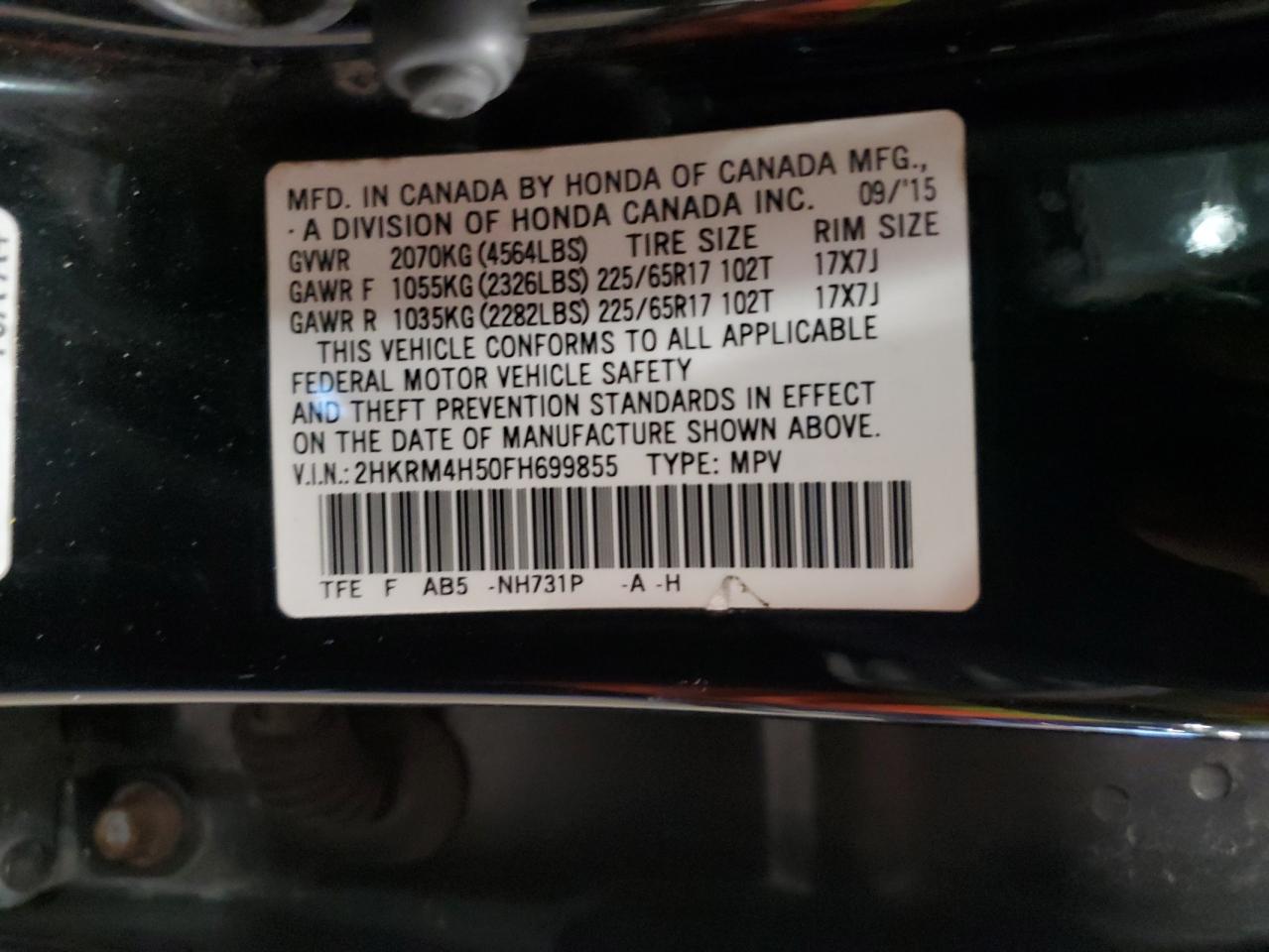2015 Honda Cr-V Ex VIN: 2HKRM4H50FH699855 Lot: 93365515