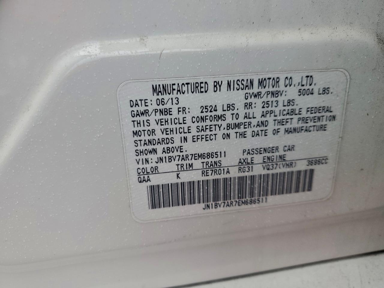 2014 Infiniti Q50 Base VIN: JN1BV7AR7EM686511 Lot: 94099845