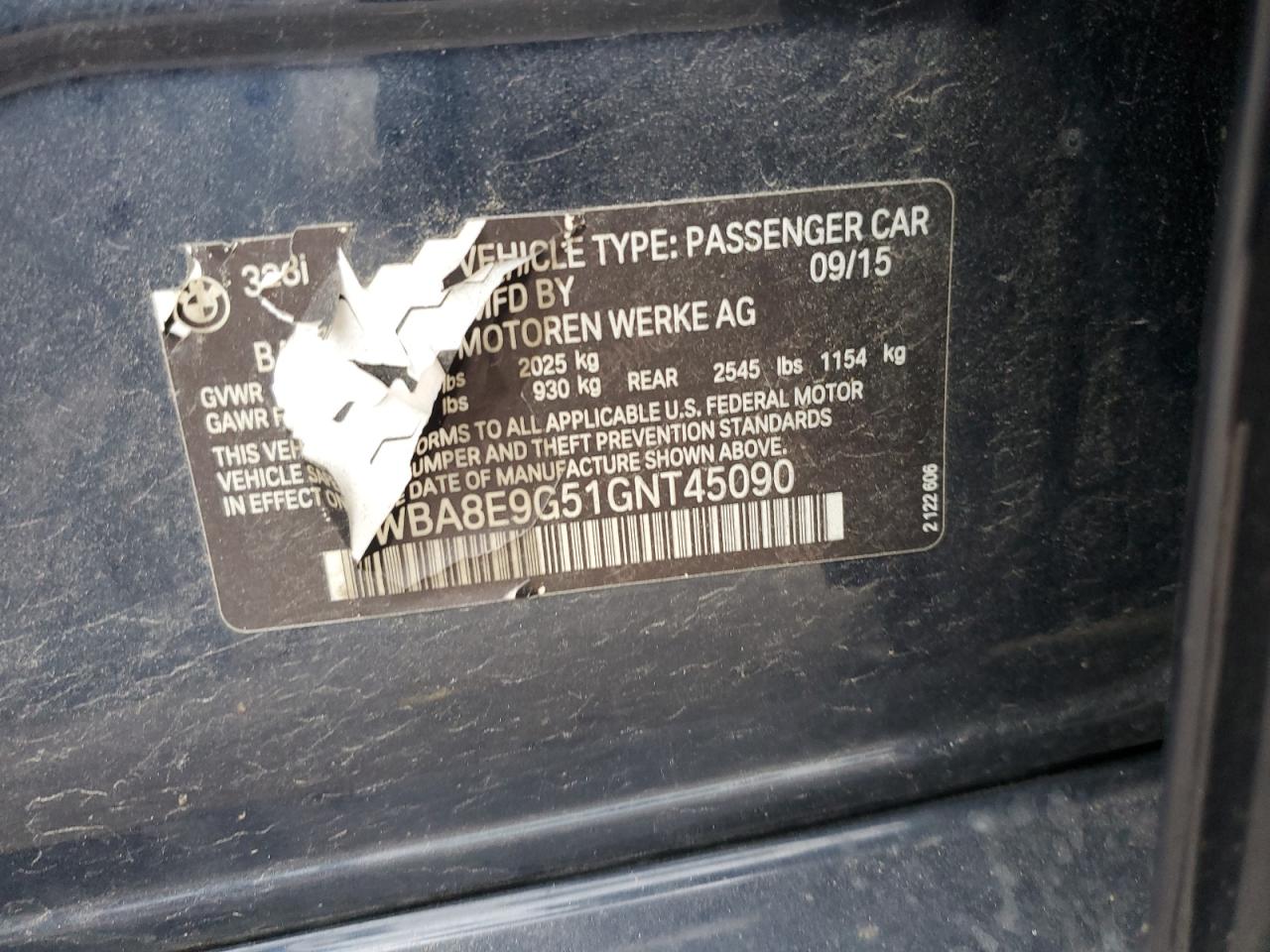 2016 BMW 328 I Sulev VIN: WBA8E9G51GNT45090 Lot: 93727225