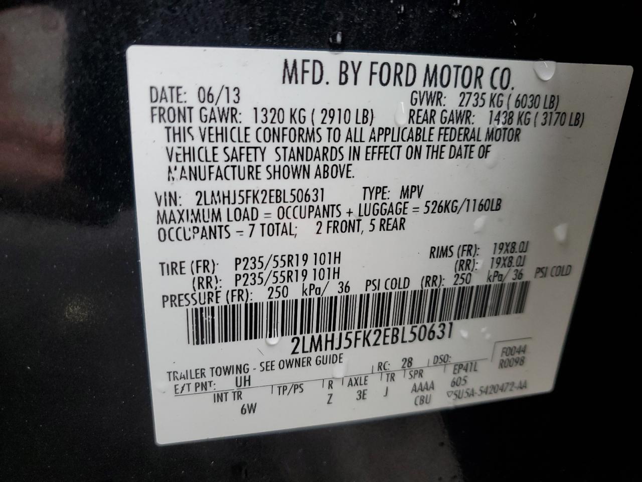 2014 Lincoln Mkt VIN: 2LMHJ5FK2EBL50631 Lot: 93639585