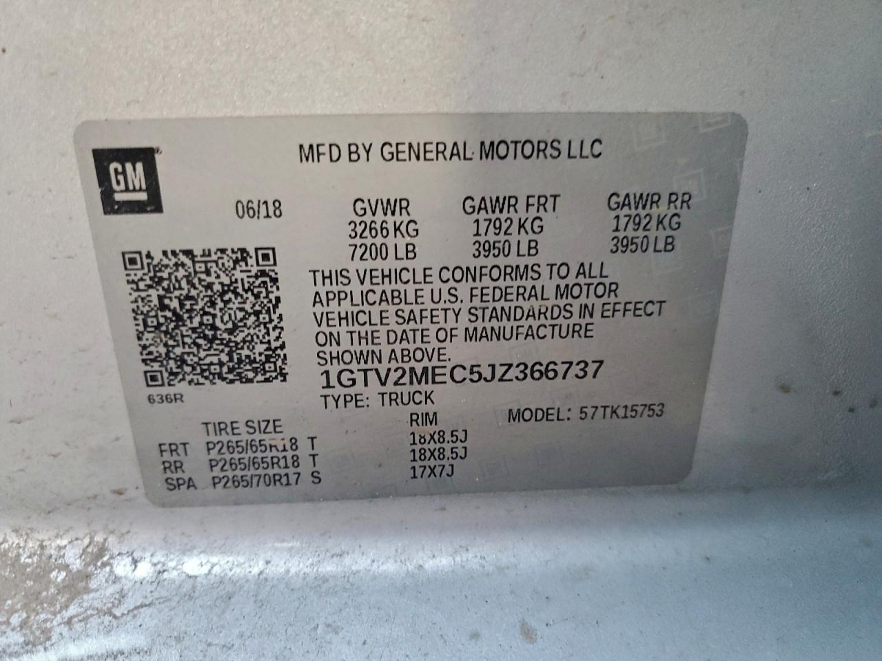 2018 GMC Sierra K1500 Sle VIN: 1GTV2MEC5JZ366737 Lot: 94102855