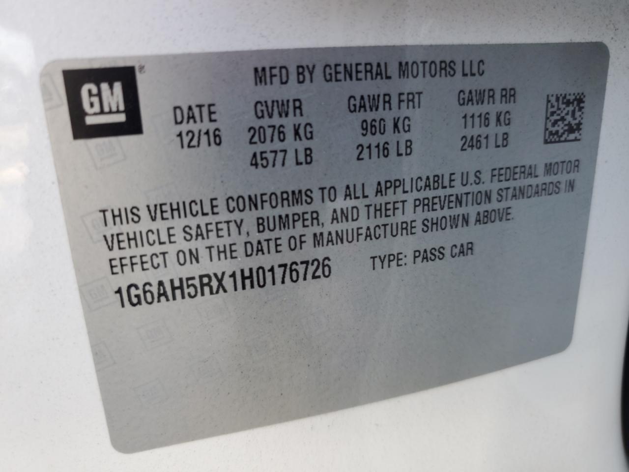 2017 Cadillac Ats Luxury VIN: 1G6AH5RX1H0176726 Lot: 92934455