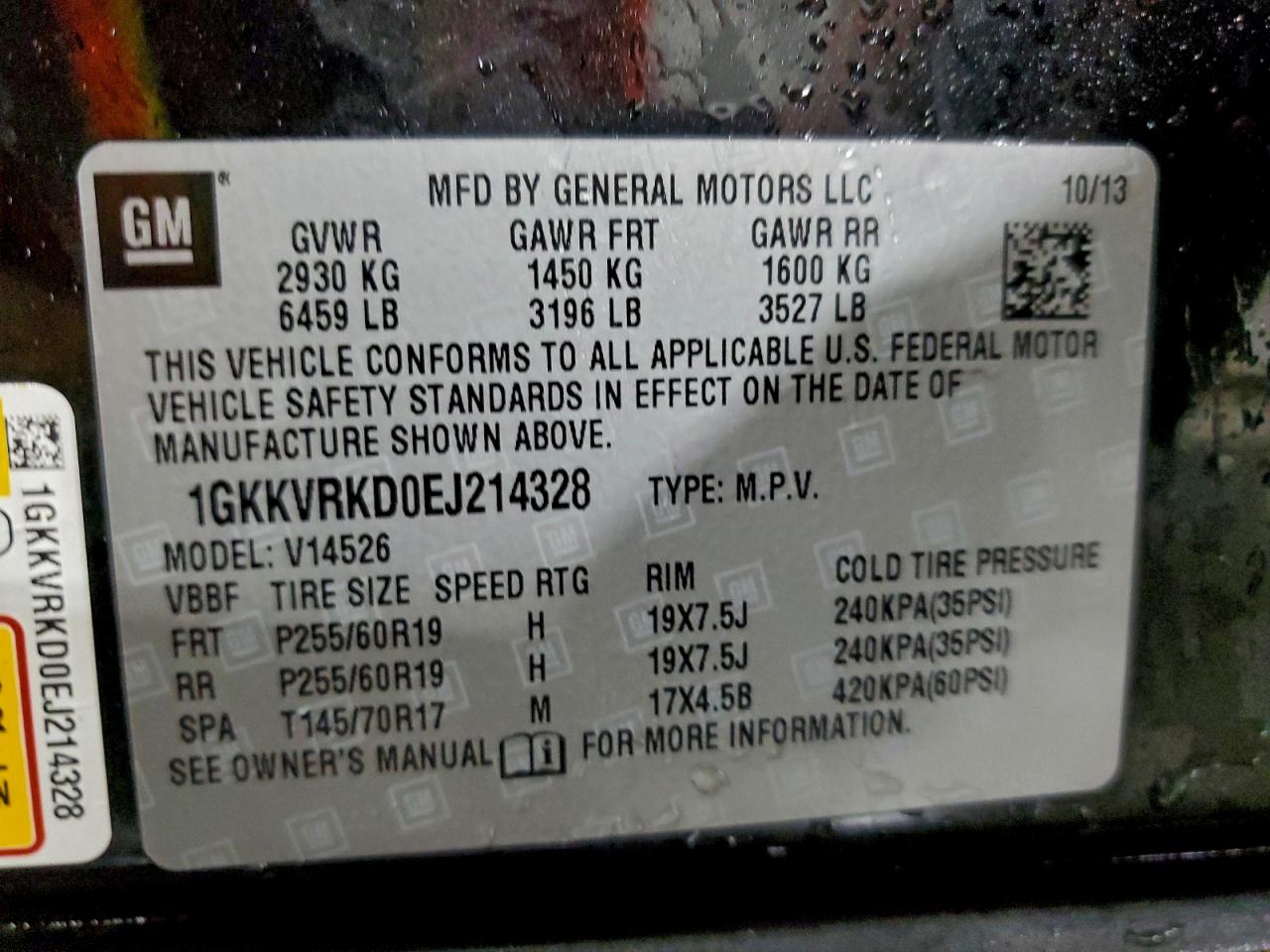 2014 GMC Acadia Slt-1 VIN: 1GKKVRKD0EJ214328 Lot: 94112005