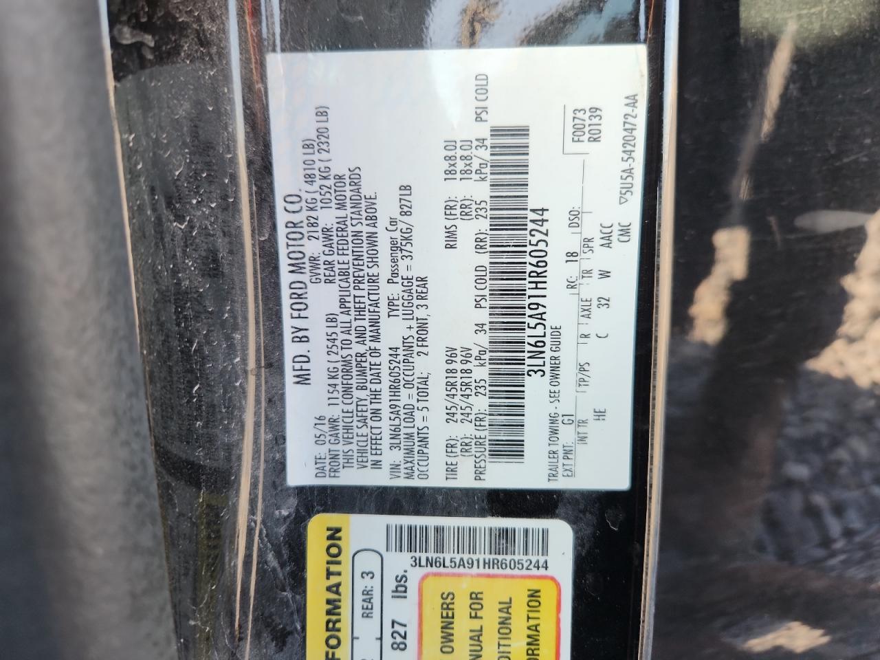 2017 Lincoln Mkz Premiere VIN: 3LN6L5A91HR605244 Lot: 92814255