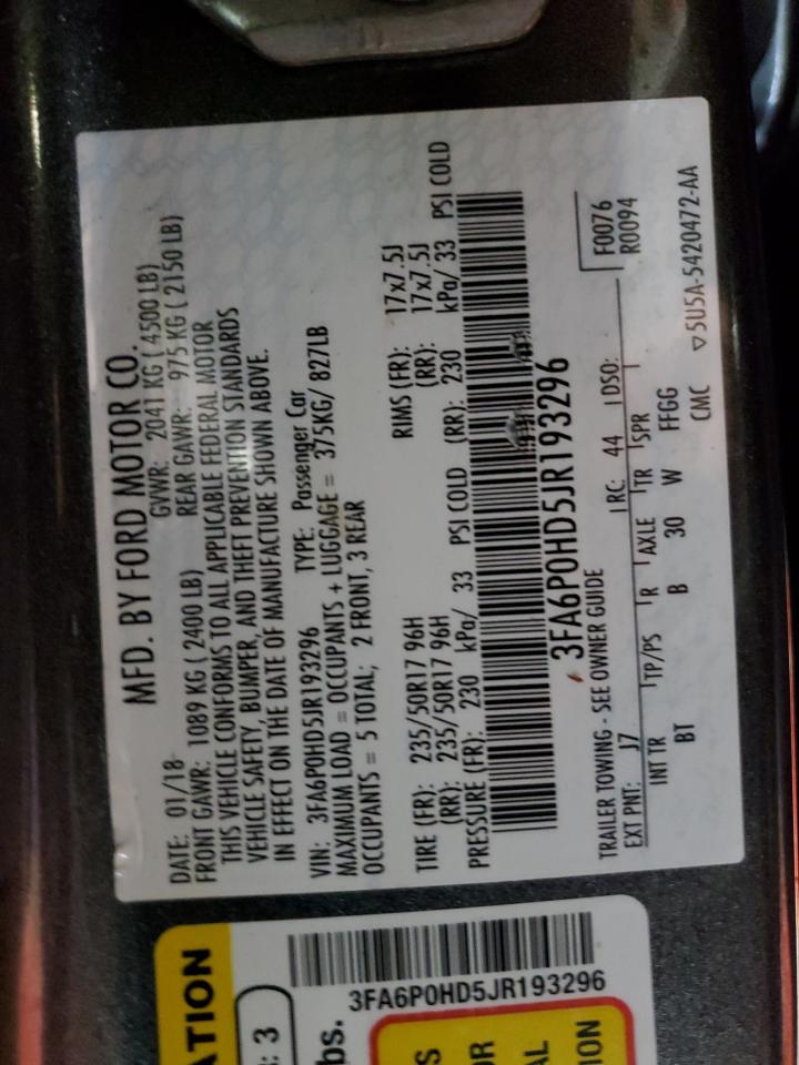 2018 Ford Fusion Se VIN: 3FA6P0HD5JR193296 Lot: 90915775