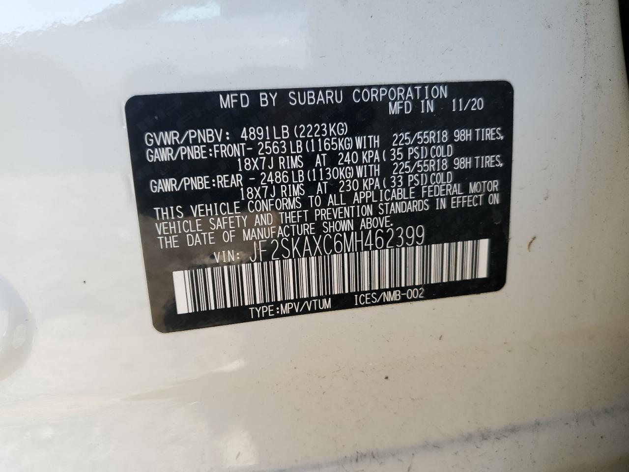 2021 Subaru Forester Touring VIN: JF2SKAXC6MH462399 Lot: 91072535