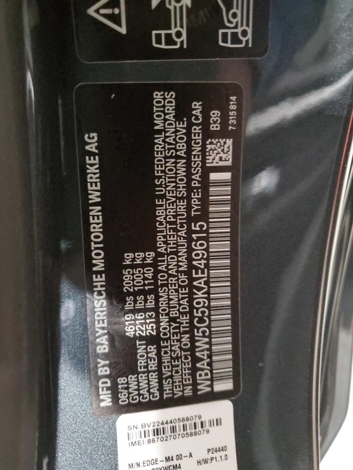 2019 BMW 430Xi VIN: WBA4W5C59KAE49615 Lot: 91241025