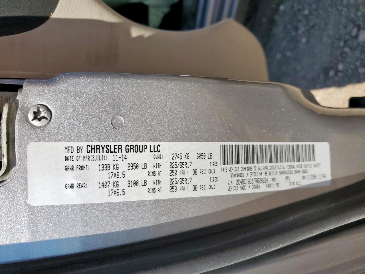 2015 Chrysler Town & Country Touring VIN: 2C4RC1BG1FR628324 Lot: 91034685