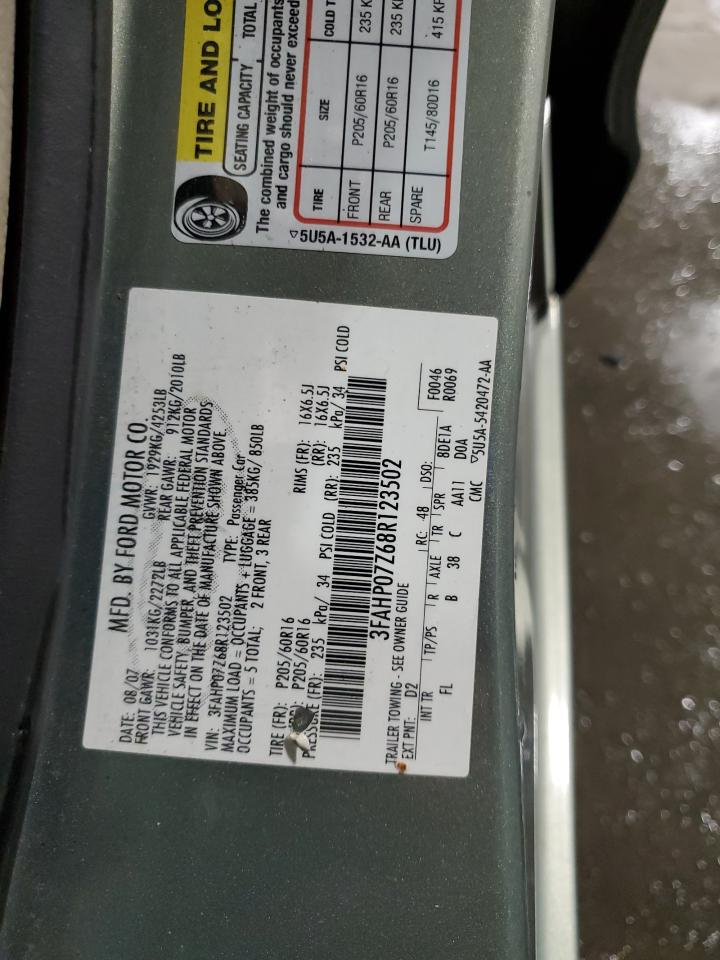 2008 Ford Fusion Se VIN: 3FAHP07Z68R123502 Lot: 91579015