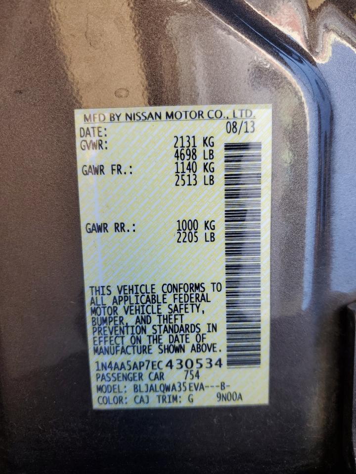 2014 Nissan Maxima S VIN: 1N4AA5AP7EC430534 Lot: 91319955