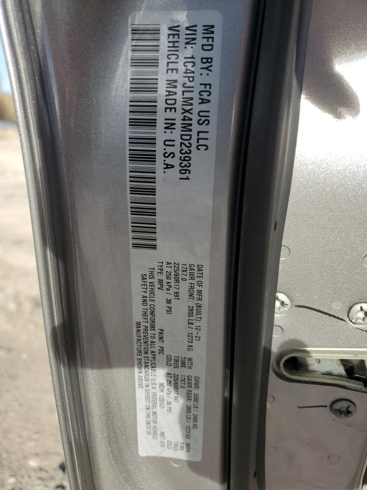 2021 Jeep Cherokee Latitude Lux VIN: 1C4PJLMX4MD239361 Lot: 91064835