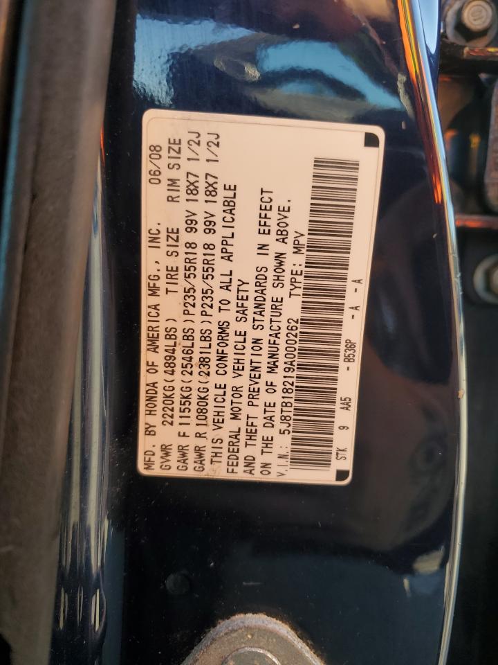 2009 Acura Rdx VIN: 5J8TB18219A000262 Lot: 93486505