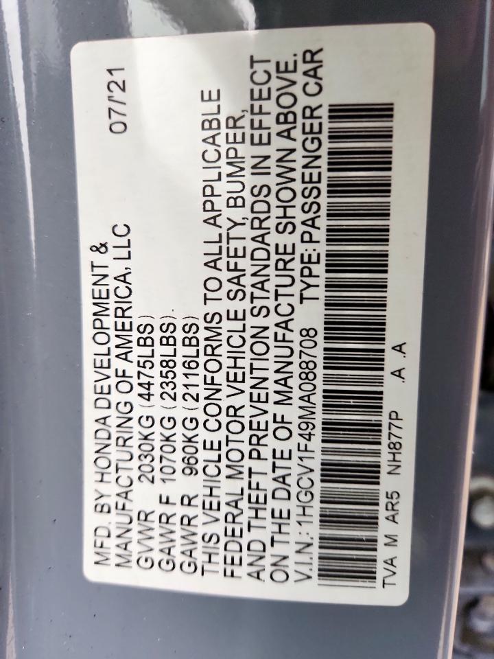 2021 Honda Accord Sport Se VIN: 1HGCV1F49MA088708 Lot: 93802675