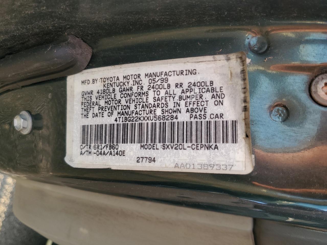 1999 Toyota Camry Ce VIN: 4T1BG22KXXU568284 Lot: 92107365