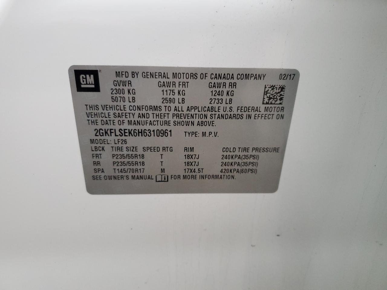 2017 GMC Terrain Sle VIN: 2GKFLSEK6H6310961 Lot: 93083385