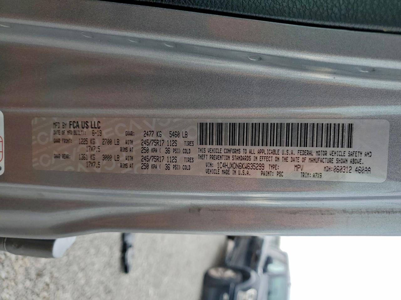 2019 Jeep Wrangler Unlimited Sport VIN: 1C4HJXDN6KW635299 Lot: 93946965