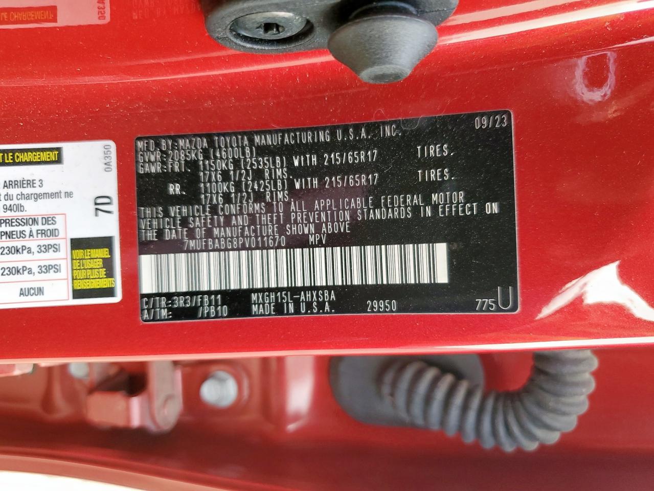 2023 Toyota Corolla Cross Le VIN: 7MUFBABG8PV011670 Lot: 93604095