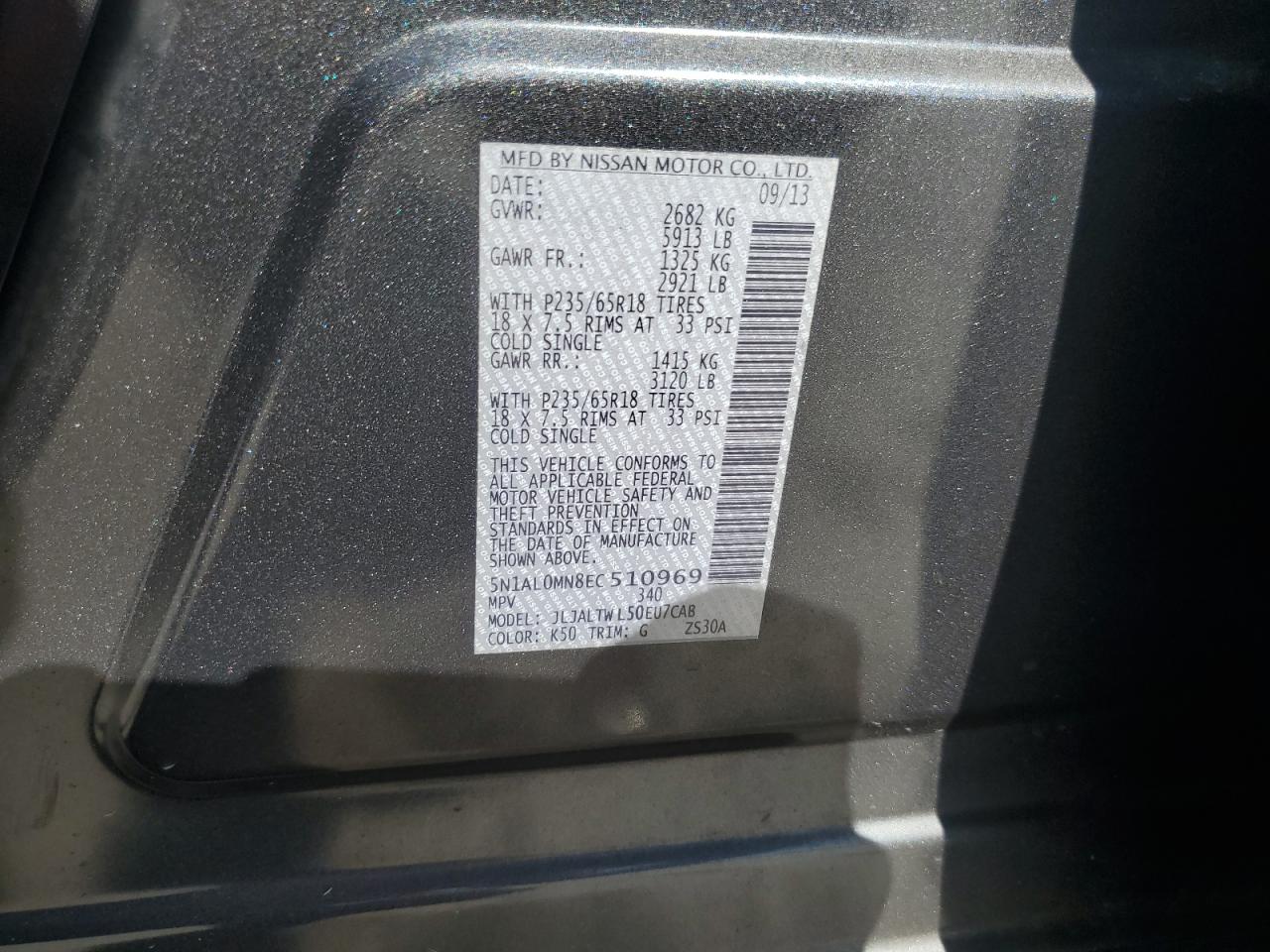 2014 Infiniti Qx60 VIN: 5N1AL0MN8EC510969 Lot: 91677685