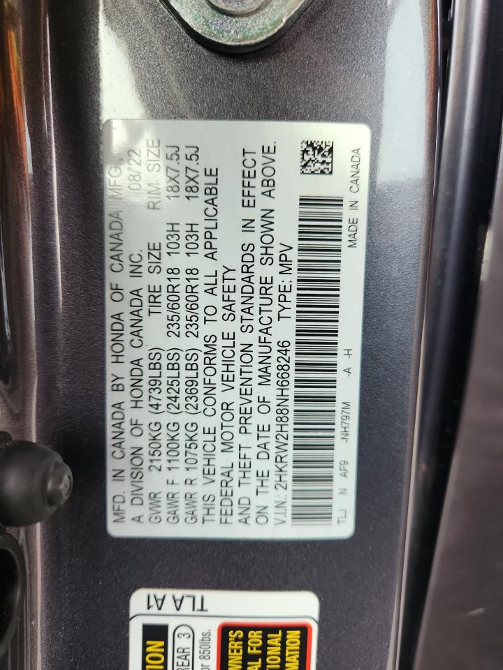 2022 Honda Cr-V Exl VIN: 2HKRW2H88NH668246 Lot: 93074105