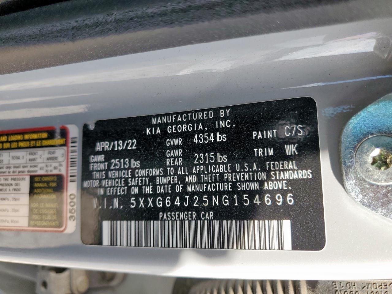 2022 Kia K5 Gt Line VIN: 5XXG64J25NG154696 Lot: 92000815