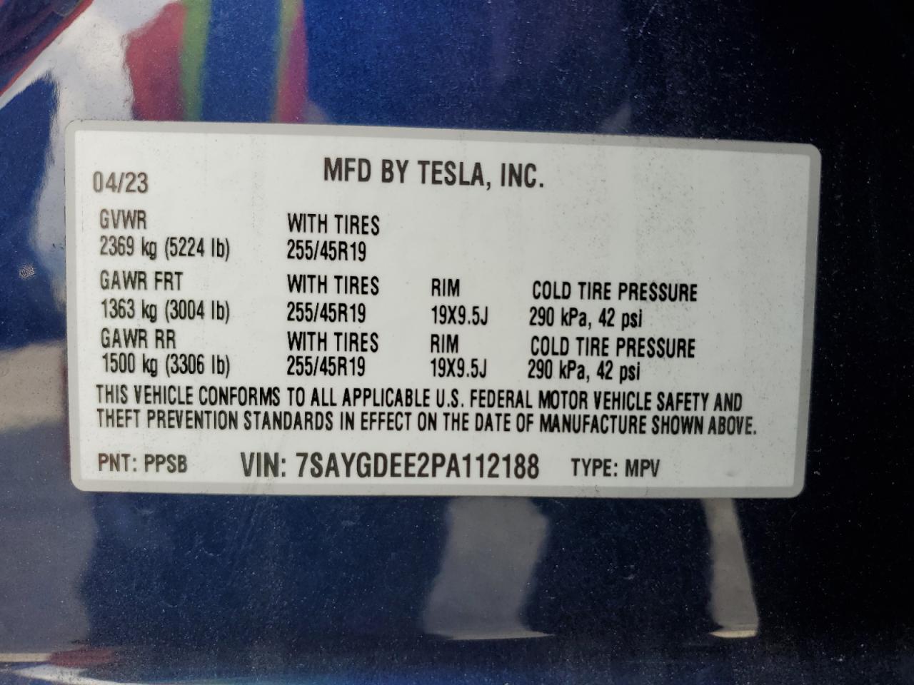 2023 Tesla Model Y VIN: 7SAYGDEE2PA112188 Lot: 93756395