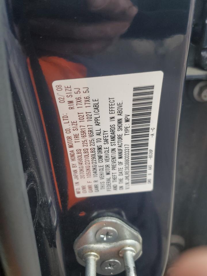 2008 Honda Cr-V Lx VIN: JHLRE38388C033317 Lot: 93632355