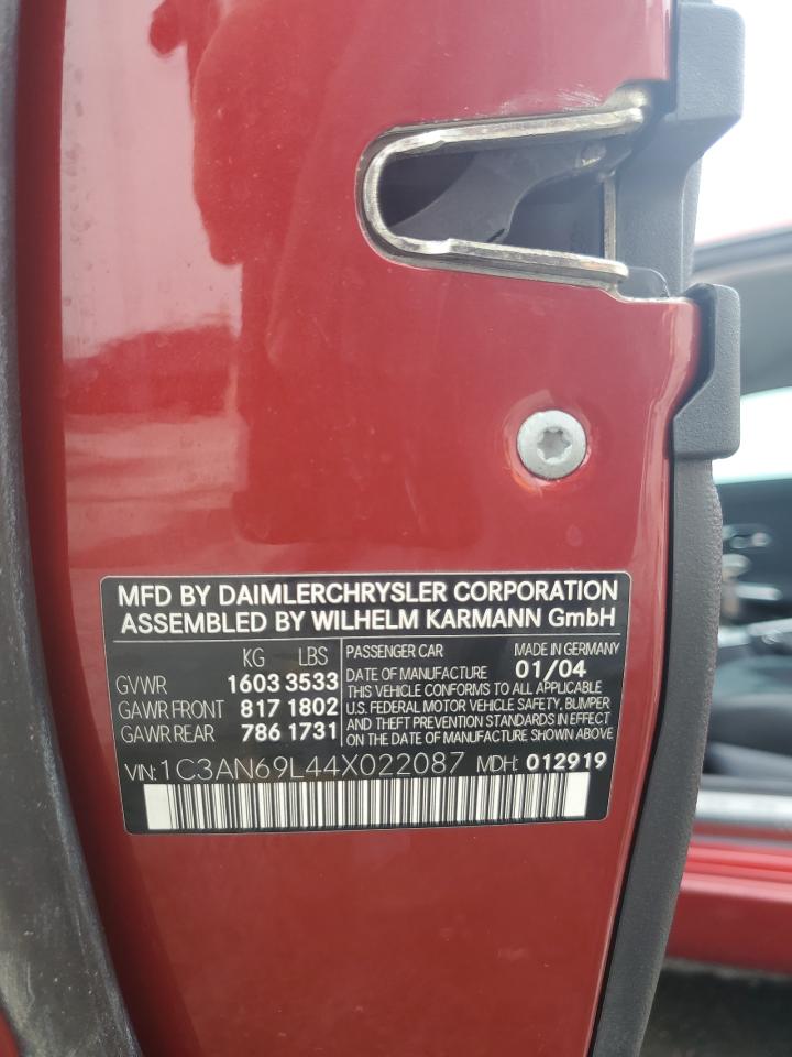 2004 Chrysler Crossfire Limited VIN: 1C3AN69L44X022087 Lot: 91878345