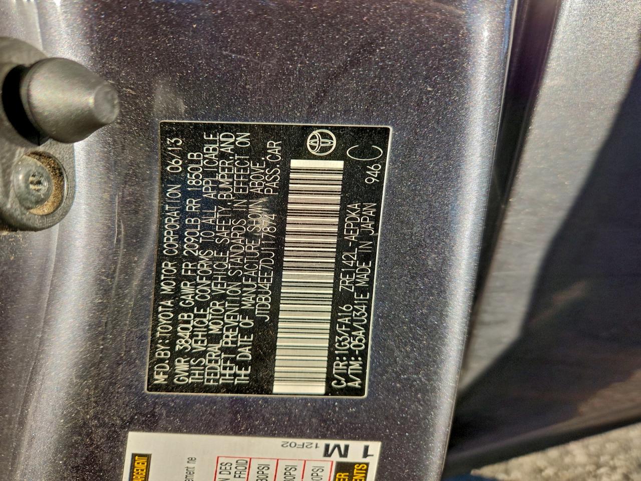 2013 Toyota Corolla Base VIN: JTDBU4EE7DJ117874 Lot: 93634165