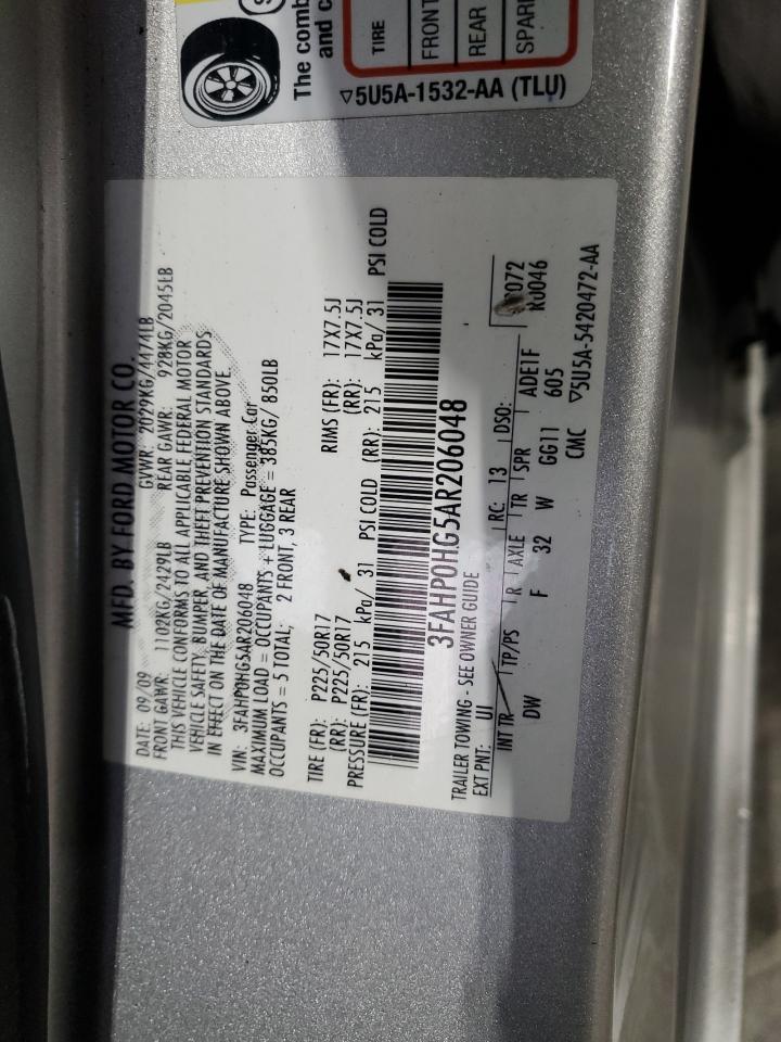 2010 Ford Fusion Se VIN: 3FAHP0HG5AR206048 Lot: 91977875