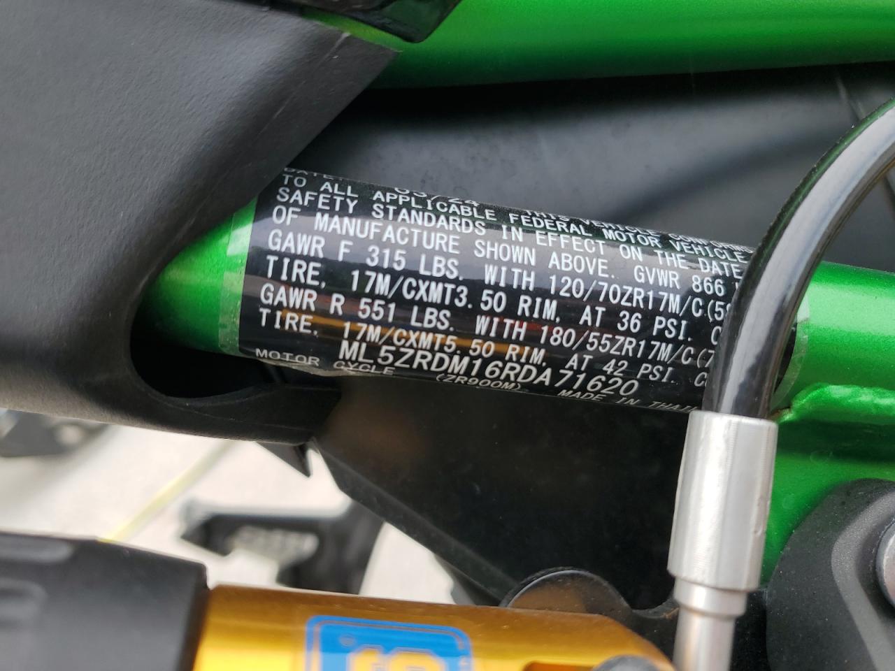 2024 Kawasaki Zr900 M VIN: ML5ZRDM16RDA71620 Lot: 91603615