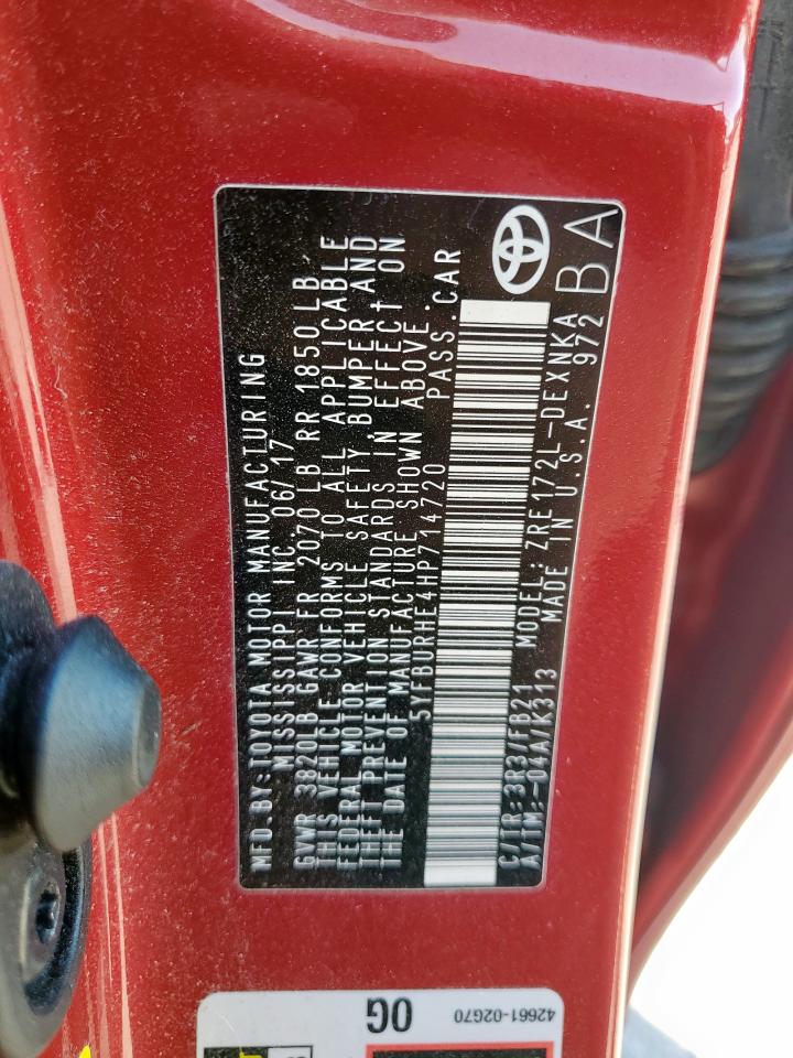 2017 Toyota Corolla L VIN: 5YFBURHE4HP714720 Lot: 91869155