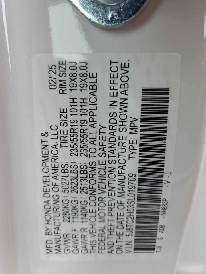 2025 Acura Rdx Technology VIN: 5J8TC2H53SL019709 Lot: 92916035