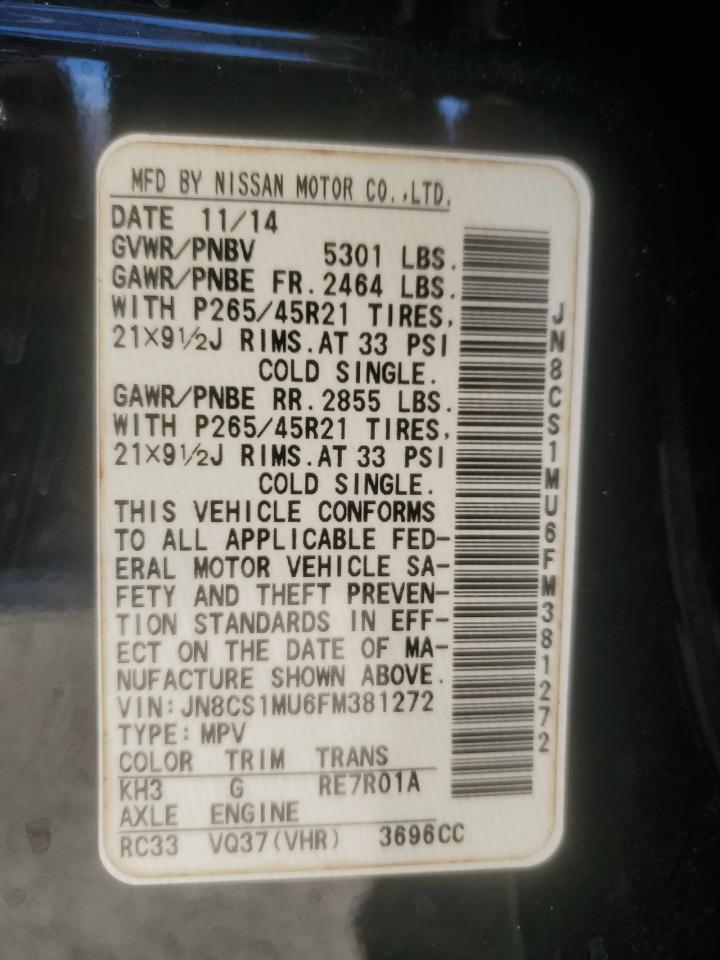 2015 Infiniti Qx70 VIN: JN8CS1MU6FM381272 Lot: 92884095