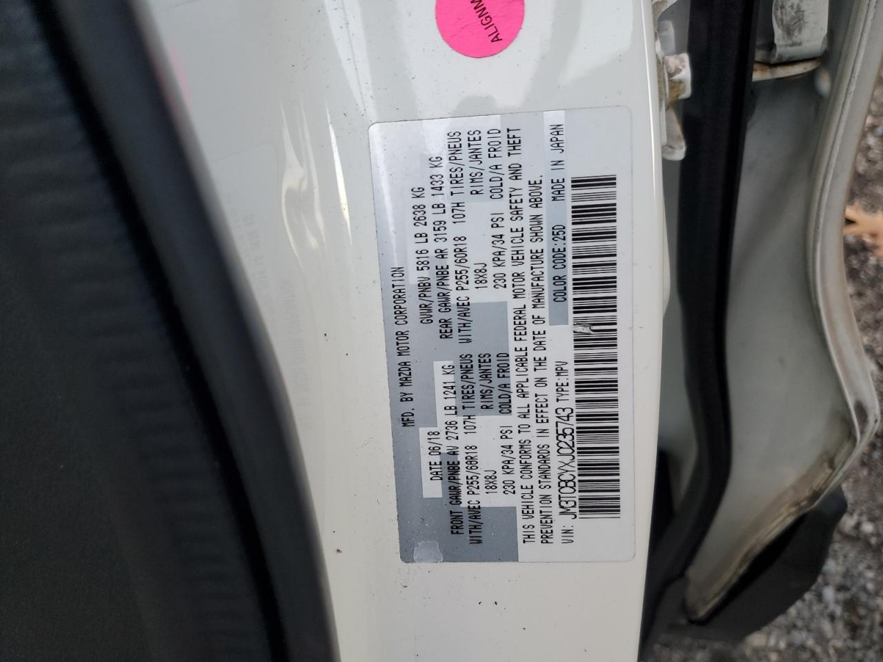 2018 Mazda Cx-9 Touring VIN: JM3TCBCYXJ0235743 Lot: 91436585