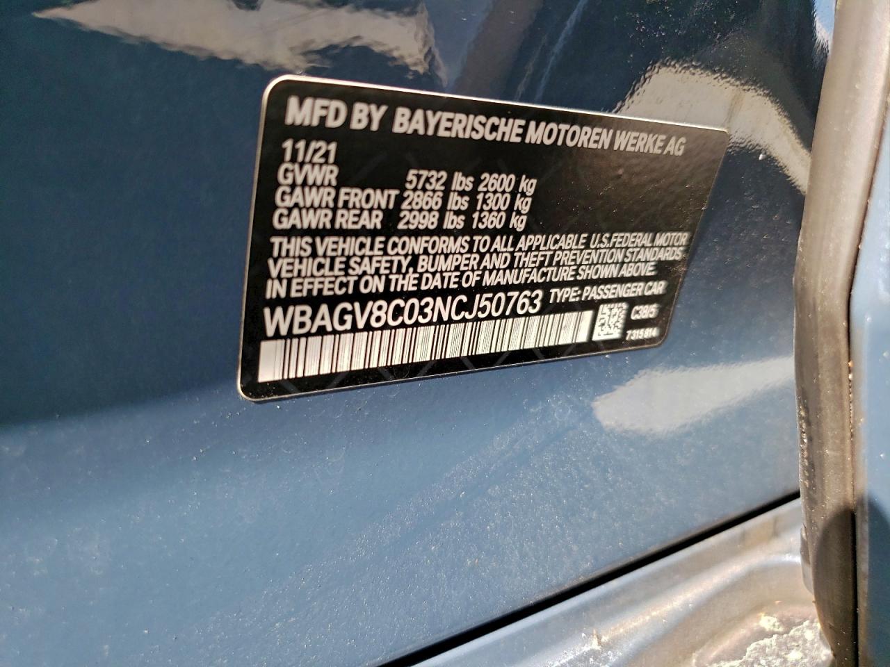 2022 BMW M850Xi VIN: WBAGV8C03NCJ50763 Lot: 93661405