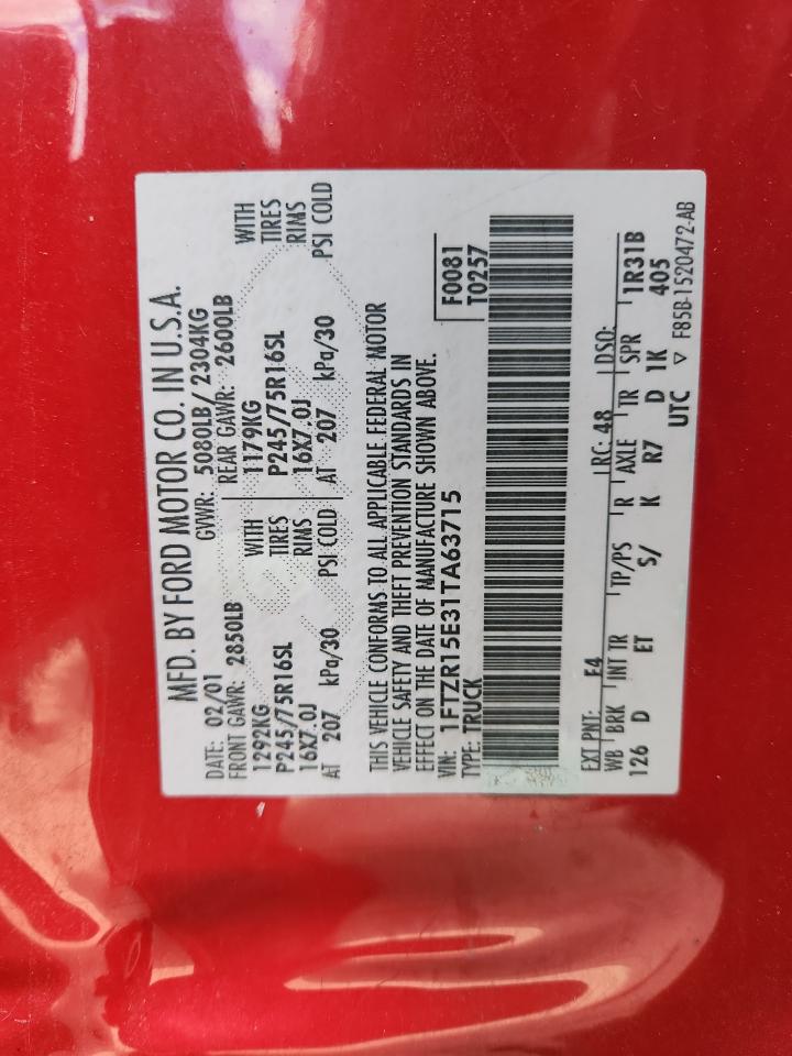 2001 Ford Ranger Super Cab VIN: 1FTZR15E31TA63715 Lot: 93202445