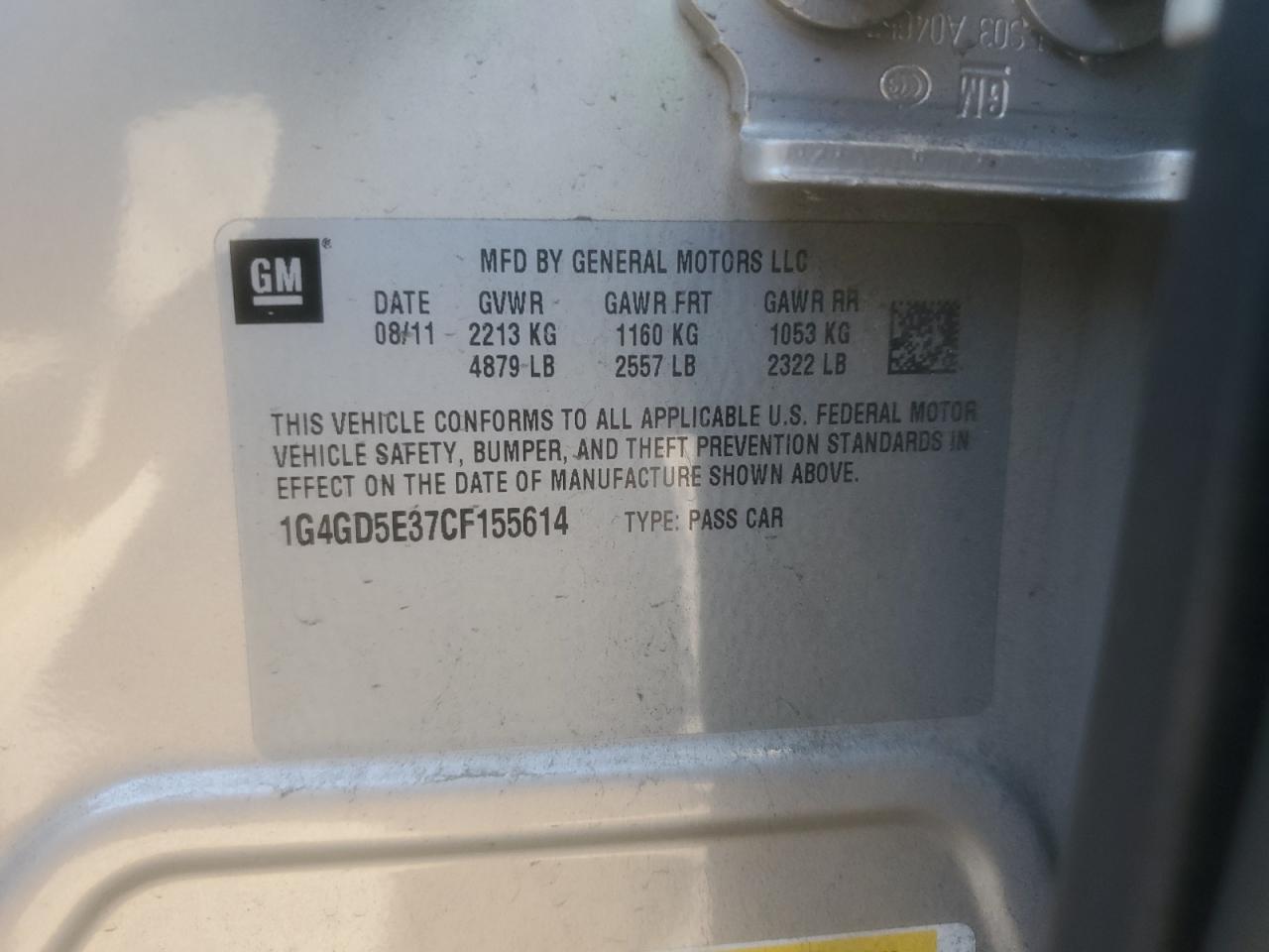 2012 Buick Lacrosse Premium VIN: 1G4GD5E37CF155614 Lot: 91068635