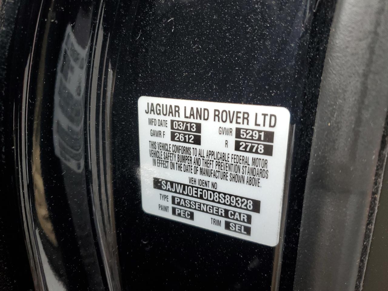 2013 Jaguar Xf VIN: SAJWJ0EF0D8S89328 Lot: 93185115