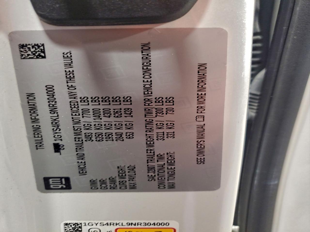 2022 Cadillac Escalade Esv Sport Platinum VIN: 1GYS4RKL9NR304000 Lot: 93124055