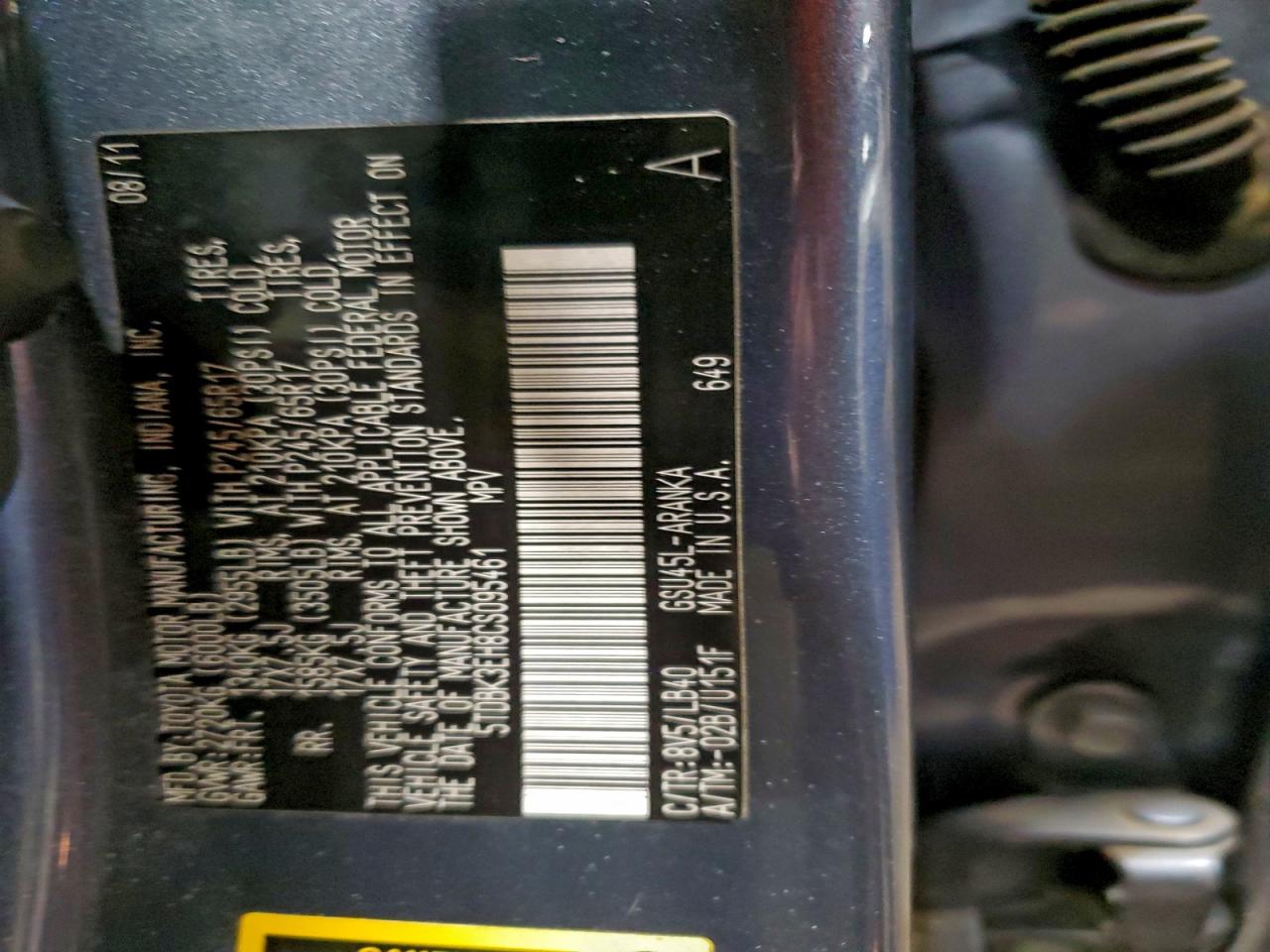 2012 Toyota Highlander Base VIN: 5TDBK3EH8CS095461 Lot: 94030205