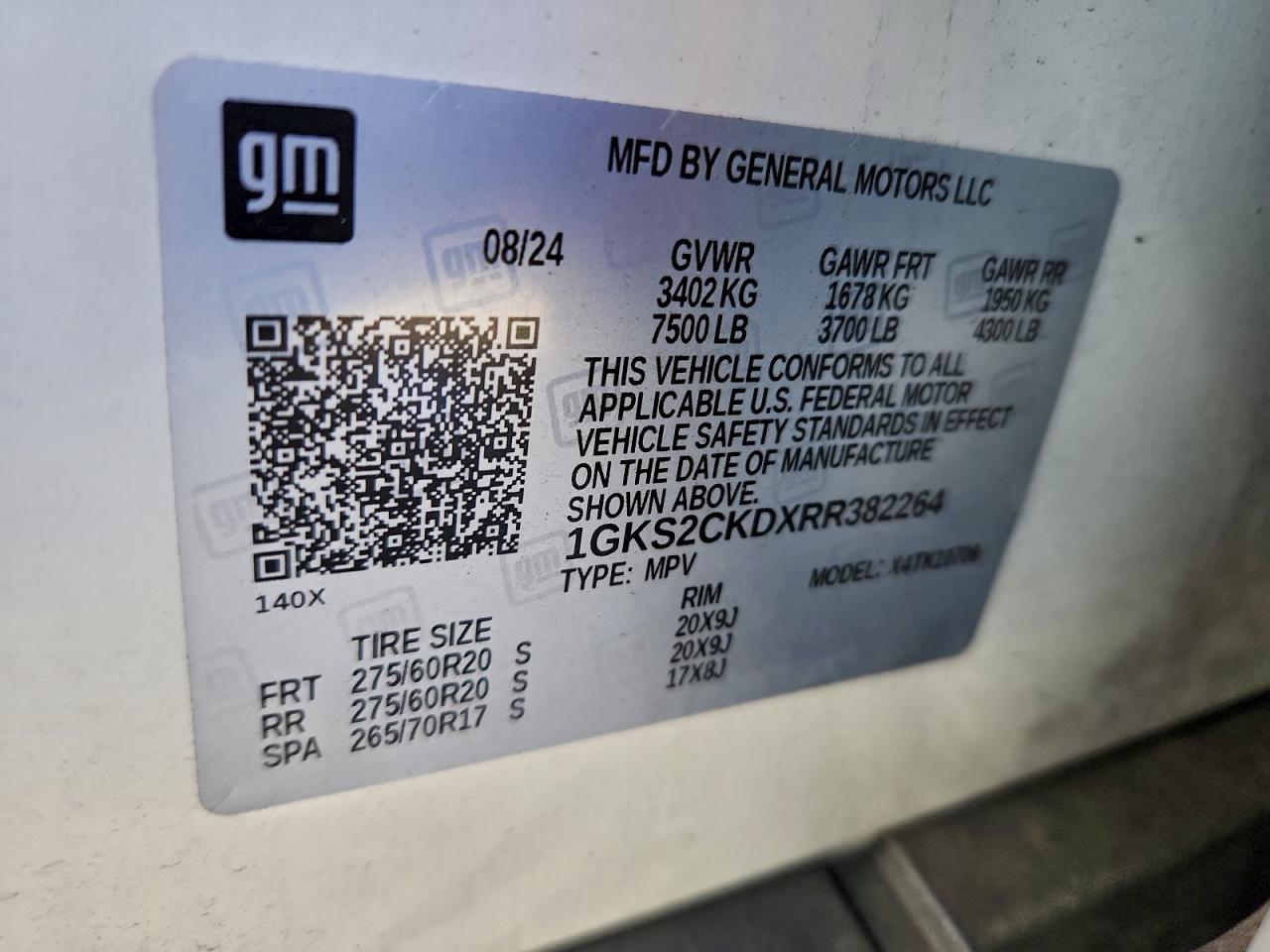2024 GMC Yukon At4 VIN: 1GKS2CKDXRR382264 Lot: 93919045