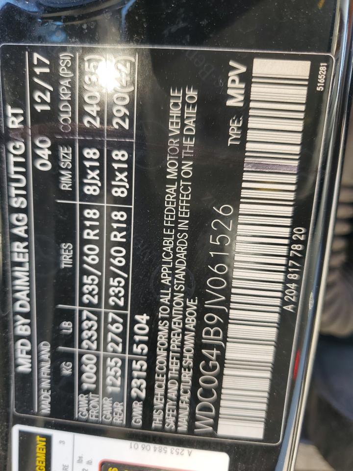 2018 Mercedes-Benz Glc 300 VIN: WDC0G4JB9JV061526 Lot: 93068215